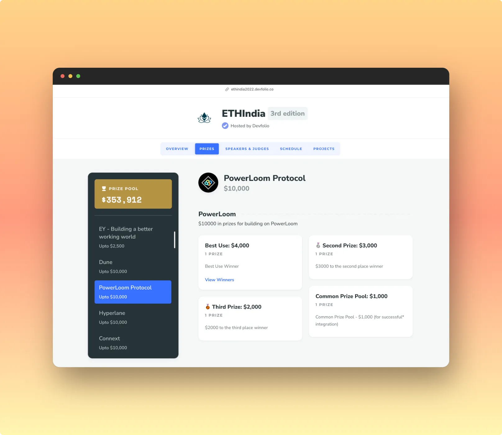 ETHIndia'22 Microsite <> Prizes Tab